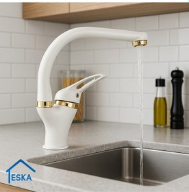 Resim Eshome Beyaz Gold Banyo Lavabo Bataryası Musluğu Çeşmesi Diğer 