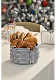 Resim Silver Yuvarlak Ekmek Sepeti Şık,ekmeklik Açık Mavi Hasır Örmeli Makrome-çok Amaçlı Metal Paslanmaz Gümüş 