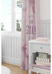 Resim Pembe Kız Desenli Fon Perde Çocuk Ve Bebek Odası Süet Dijital Baskılı Ekstrafor Büzgü Tek Kanat Çok Renkli 