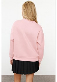 Resim Balenbi Kadın 3 İplik İçi Polarlı Bisiklet Yaka Oversize Sweatshirt 1154 Pembe 