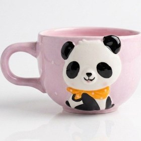 Resim 3d Kabartmalı Panda Figürlü Seramik Kupa - Estetik Puantiyeli Kahve Fincanı Diğer 