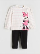 Resim LC Waikiki Ekru Minnie Mouse Baskılı Uzun Kollu Kız Bebek Bluz ve Tayt 