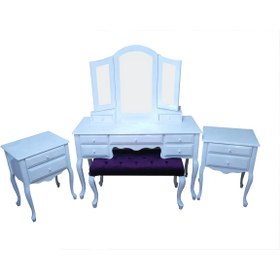 Resim BENGİ TİCARET MAKYAJ MASA 13728 Dresuar model takım 7Çekm Kayın Aslan Ayk Beyaz Lake El yapım 