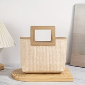 Resim Kadınlar İçin Dokuma PVC Çanta - Tatil ve Plaj Tote, Açık Üst Tasarım, Dayanıklı & Hafif Seyahat, Yaz Gezileri, Piknikler için - Fildişi Beyaz, Şık Kenar Detaylı, Sağlam Yapı 