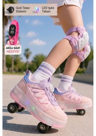 Resim Muggo Skate Çocuk Işıklı Patenli Tekerlekli Sneaker Spor Ayakkabı Pudra 