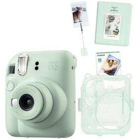 Resim Fujifilm Instax Mini 12 Fotoğraf Makinesi + 10'lu Film + Kıskaçlı Stand + Pvc Albüm + Simli Pleksi Kılıf 