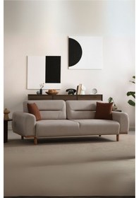 Resim Efruz Üçlü Kanepe & Koltuk & Mekanizmalı Genişleyebilir Yataklı Koltuk - Krem Keten Kumaş 