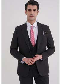 Resim Efor Slim Fit Çift Yırtmaç Ekoseli Esnek Yünlü Yelekli Klasik Siyah Takım Elbise Tk 934 Siyah 