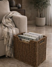 Resim NEWNOW Örme Dergilik – El Yapımı Doğal Sepet, Modern & Şık Dekoratif Gazetelik 