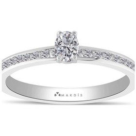Resim 0.50 Karat Oval Tektaş Pırlanta Yüzük Beyaz Altın 