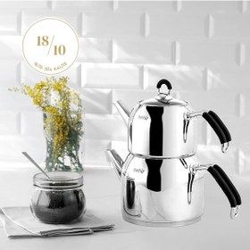 Resim Nehir Modern Maxi Büyük Boy Paslanmaz Çelik 1.6-2.5 Lt. Çaydanlık Takımı 