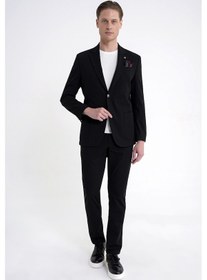 Resim Comfort Fit Çift Yırtmaç Torba Cep Metal Düğmeli Siyah Blazer Ceket C 734 