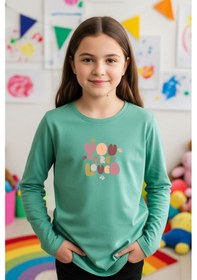Resim Yuvarlak Yaka You Are Loved Baskılı Kız Çocuk Sweatshirt Mint 