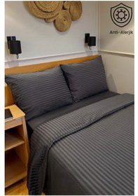 Resim Platin Seri %100 Pamuk 82 Tel Saten Nevresim Takımı Çift Kişilik Yumuşak Ve Nefes Alabilen Antrasit 