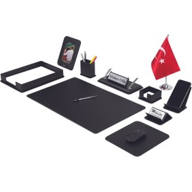 Resim Makroofis Dora Sümen Takımı 12 parça Siyah Masa Bayraklı (Gümüş Aksesuarlı) 