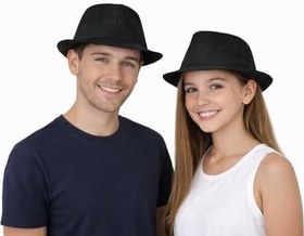 Resim Siyah Fötr Şapka, Unisex Fedora, Bantlı Klasik Stil, Yaz Şapkası 