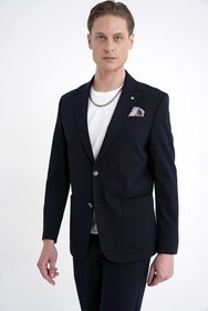 Resim Comfort Fit Çift Yırtmaç Torba Cep Metal Düğmeli Lacivert Blazer Ceket C 734 - Lacivert / LACİVERT - 52 