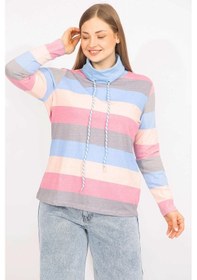 Resim Kadın Renkli Büyük Beden Pamuklu Kumaş Yaka Detaylı Renkli Bluz 65n35558-renkli Çok Renkli 