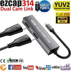 Resim Ezcap314 Dual Cam Link Çift Giriş HDMI 1080P 60Hz Video Capture Kartı 2 Giriş 1 Çıkış Kayıt Cihazı 