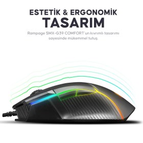 Resim Rampage SMX-G39 COMFORT 8 Makro+Extra Atış Tuşlu( Drag Click ) 12800dpi RGB Ledli Gaming Oyuncu Mouse 