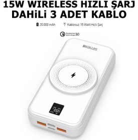 Resim Plus Bilişim 20000 Mah. Hızlı Powerbank 22.5W Kablolu, 15W Magnetic Wireless Magsafe Şarj, Dahili Kablolu 