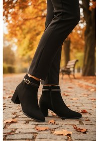 Resim Aspor Siyah Süet Fermuarlı İçi Kürklü Kadın Topuklu Bot Çok Renkli 