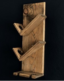 Resim Ahşap Şaraplık, 2 Şişe 2 Kadeh Bölmeli Şaraplık, Koyu Meşe 