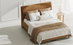 Resim Klem Slim Çift Kişilik Bazalı Karyola 160x200 - Kadife - Vanilya / Koyu 