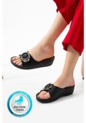 Resim Albishoes Sahra Kadın Tokalı Yumuşak Hafif Rahat Taban Günlük Dışarı Ev Terlik Anatomik Kadın Terlik Siyah 