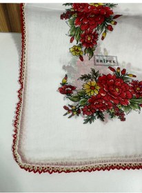 Resim Eripek Oyalı Pamuk Tülbent- 05091 - 95 X 95 / Kırmızı - Beyaz 11 Kırmızı - Beyaz 11 