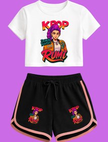 Resim K-Pop Demon Hunter Huntirx Rumi Baskılı Beyaz Crop-Şort Takım 