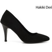 Resim GÖNDERİ(R) Kadın Siyah Süet Sivri Burun Ince Topuklu Hakiki Deri Stiletto 