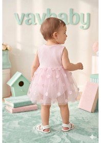 Resim Kız Bebek Gül Nakışlı Tül Detaylı Tütü Elbise Pembe 