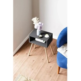 Resim Ahşap Ayaklı Raflı Komodin - Antrasit Gri 