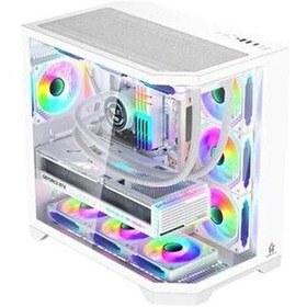 Resim Gm Game Master Game Master F-7 Edge 7x Argb Pwm Fan Beyaz Atx Akvaryum Gaming Kasa Oyuncu Kasası 