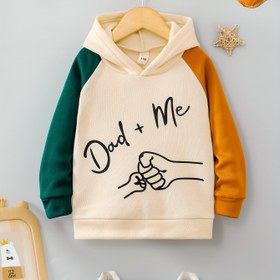 Resim DONABEBE 'Baba+Ben Eşleşen Yazı & Birbirine Geçmiş Eller Deseni Kapüşonlu Sweatshirt - Renk Blok İki Tonluk Yuvarlak Omuz Kazak, Gündelik Uzun Kollu Sonbahar-Kış Isısını, Çocuş-Babalık Giyim (3-10 Yaş Şeklinde) Kolay Bakım Elde yı ılık ile Temizlenebilir Her günlük Giysi Rahaf Fabric Konfor Malzemesi Dahili Okul ya 