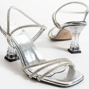 Resim palatti shoes Kadın Gümüş Taşlı Şeffaf Topuklu Abiye Ayakkabı 