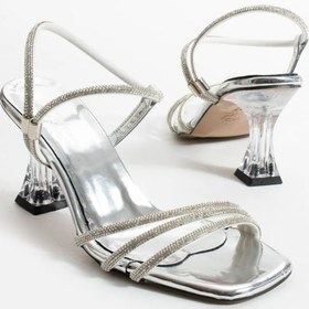 Resim palatti shoes Kadın Gümüş Taşlı Şeffaf Topuklu Abiye Ayakkabı 