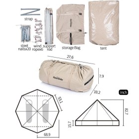 Resim Naturehike Brıghten 6.4 Piramit 4 Kişilik Kanvas Pamuk Glamping Çadırı Bej 