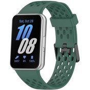 Resim Samsung Galaxy Uyumlu Fit İçin 3 Delikli Stil Çift Tokalı Silikon Saat Bandı Koyu Yeşil 