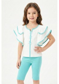 Resim Modanino Kız Çocuk Geniş Omuzlu Ve Fırfırlı Alt-üst Takım 3-8 Yaş 12551 Turkuaz 