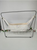 Resim Anne Yanı Bebek Salıncağı Metal Hamak Taşınabilir Beşik Portatif Katlanır Pamuklu Taşıma Kundak Sütlü Kahve 