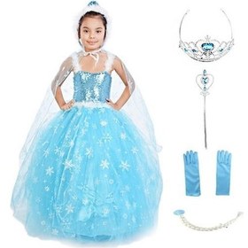Resim Frozen Elsa Pelerinli Şapkalı Tarlatanlı Kostüm 6'Lı Set Askılı M 