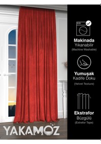 Resim Yakamoz Kadife Görünüm Kırmızı Ada Fon Perde Ekstraforlu Velvet Touch Serisi Kırmızı 