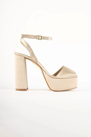 Resim Galip Ayakkabı Rendon Saten Platform Kalın Topuklu Ayakkabı 13 Cm Bal 