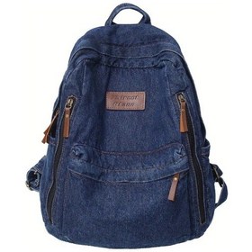 Resim Fochsia Büyük Kapasiteli Koyu Mavi Kadın Denim Sırt Çantası Okul Çantası Seyahat Lacivert 