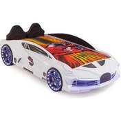 Resim Kaju Carbed Arabalı Yatak Çocuk Karyolası Kumandalı Işık Ve Ses Sistemli Moon Full Beyaz 