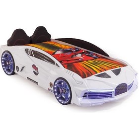 Resim Kaju Carbed Arabalı Yatak Çocuk Karyolası Kumandalı Işık Ve Ses Sistemli Moon Full Beyaz 