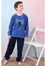 Resim Yeni Sezon Sonbahar/kış Erkek Çocuk Skate Desenli Polar Pijama Takımı 4515 Mavi 