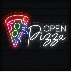 Resim Open Pizza Yazılı Neon Tabela Beyaz 
